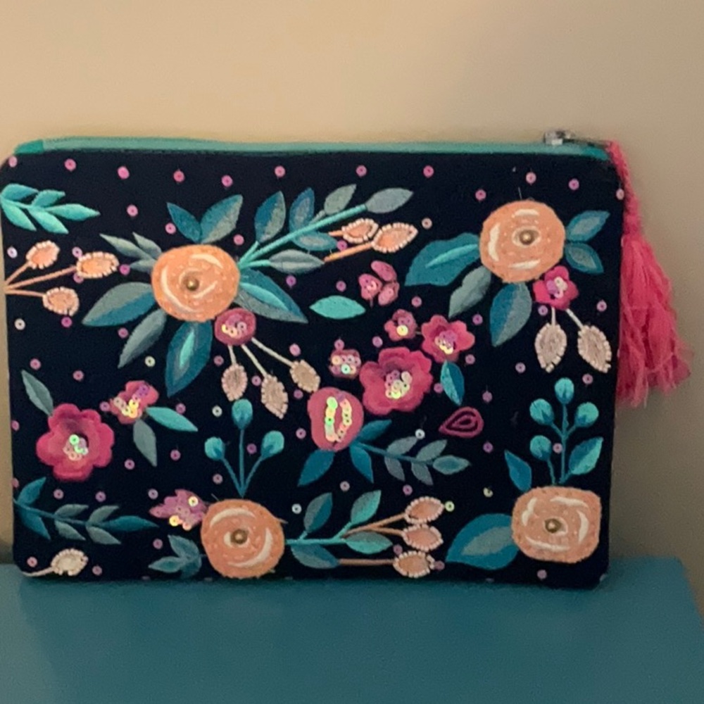 New Navy and Peach Floral Embroidered Clutch (3 for $15 item)